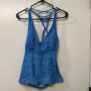 Prana Blue Leaf Pattern Halter Top